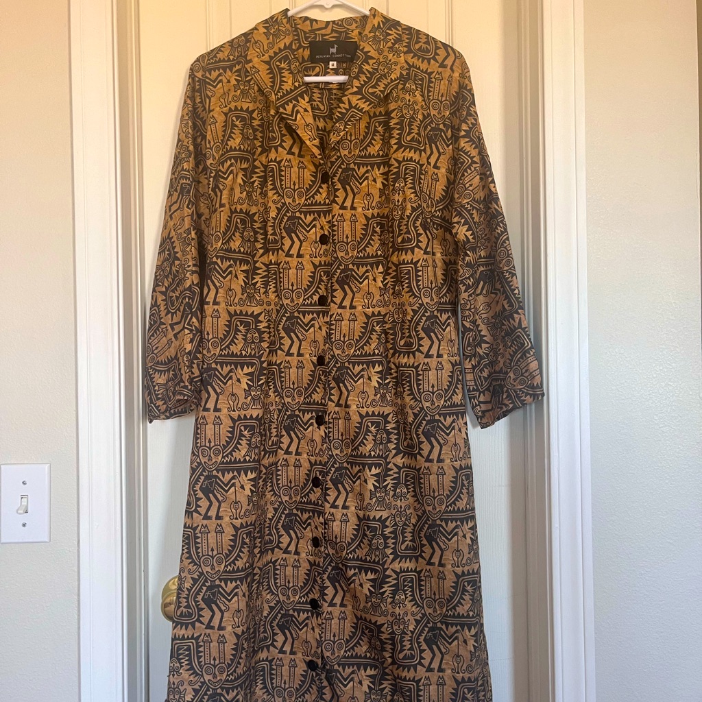 Peruvian Connection Tribal Print Long Sleeve Shirt Maxi Dress Size 12 Or Medium — image 2 of 7